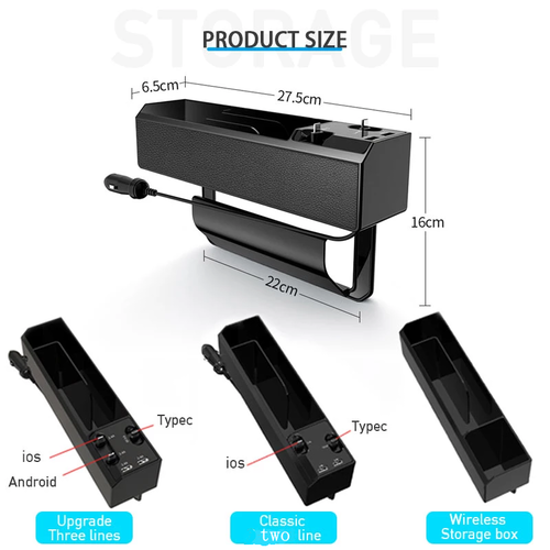 Drive Smart, Stay Organized – Car Seat Gap Organizer with Built-in Charging Cable
