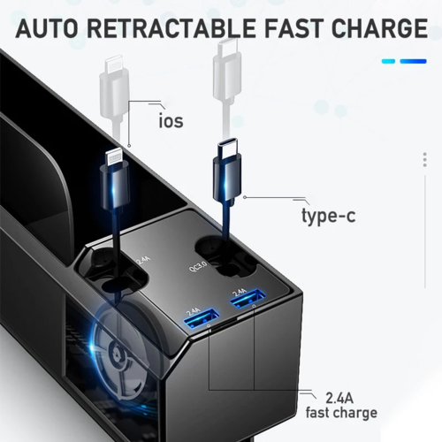 Drive Smart, Stay Organized – Car Seat Gap Organizer with Built-in Charging Cable