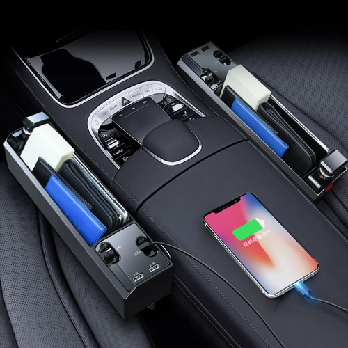 Drive Smart, Stay Organized – Car Seat Gap Organizer with Built-in Charging Cable