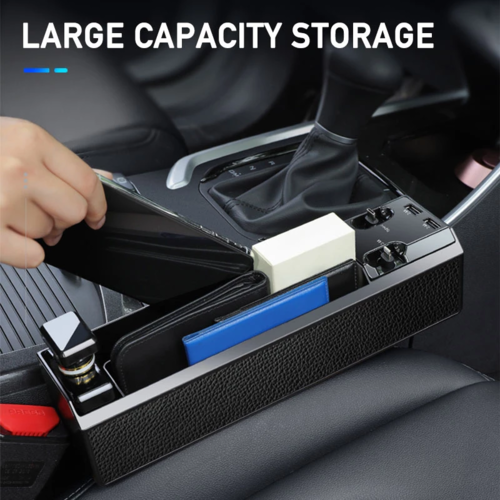 Drive Smart, Stay Organized – Car Seat Gap Organizer with Built-in Charging Cable