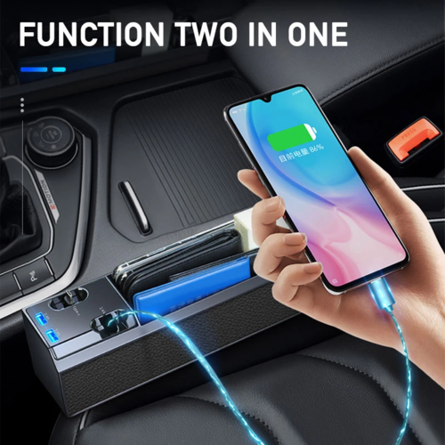 Drive Smart, Stay Organized – Car Seat Gap Organizer with Built-in Charging Cable